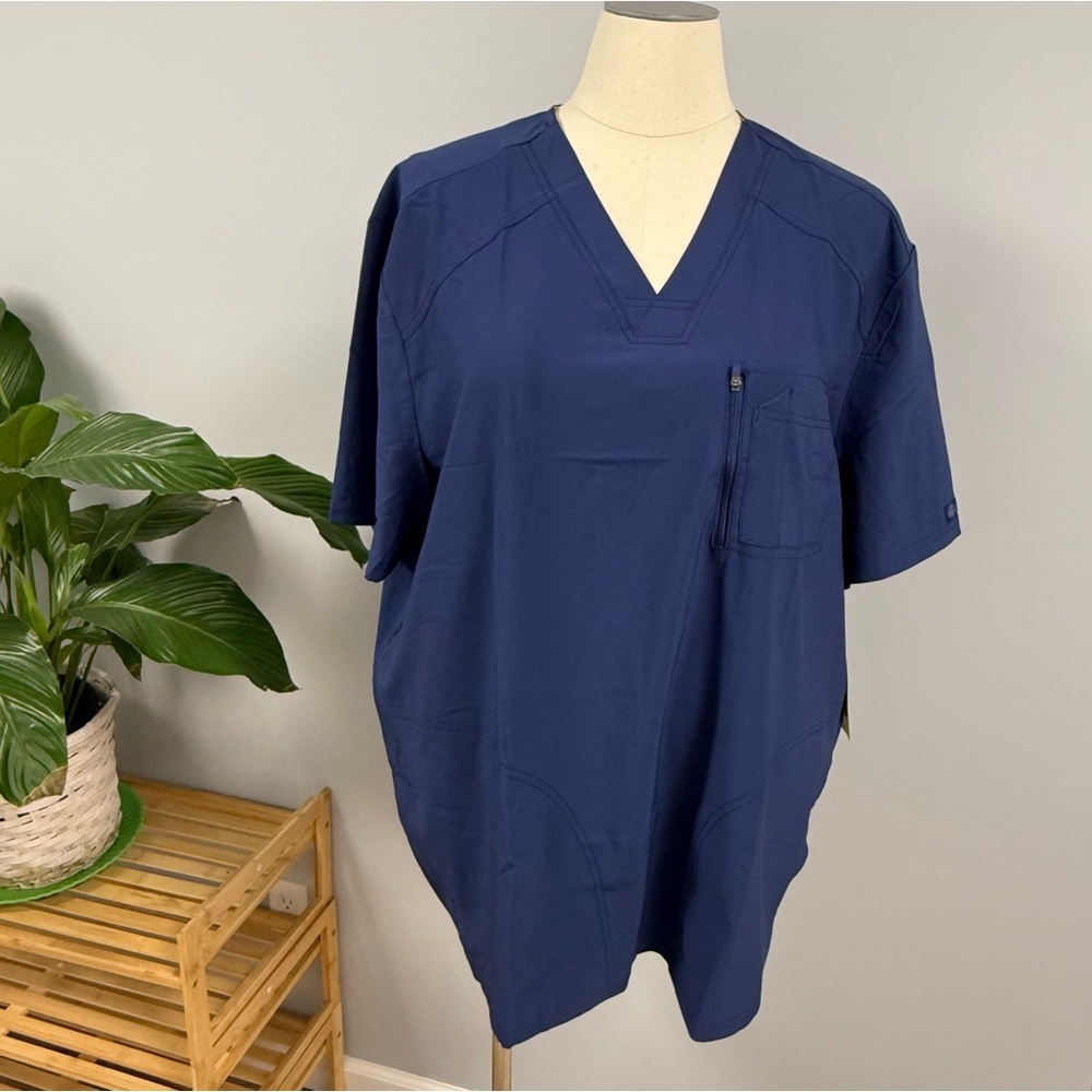NWT Dickies Mens 3XL Scrub Top RETRO Nvy Blue Scrubs Stretch Uniform Polyester